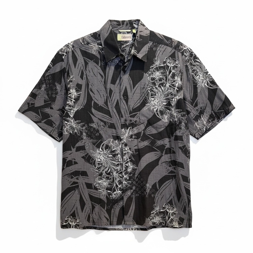 Cubavera Linen Blend Tropical Shirt Black Floral‎ Resort Men M